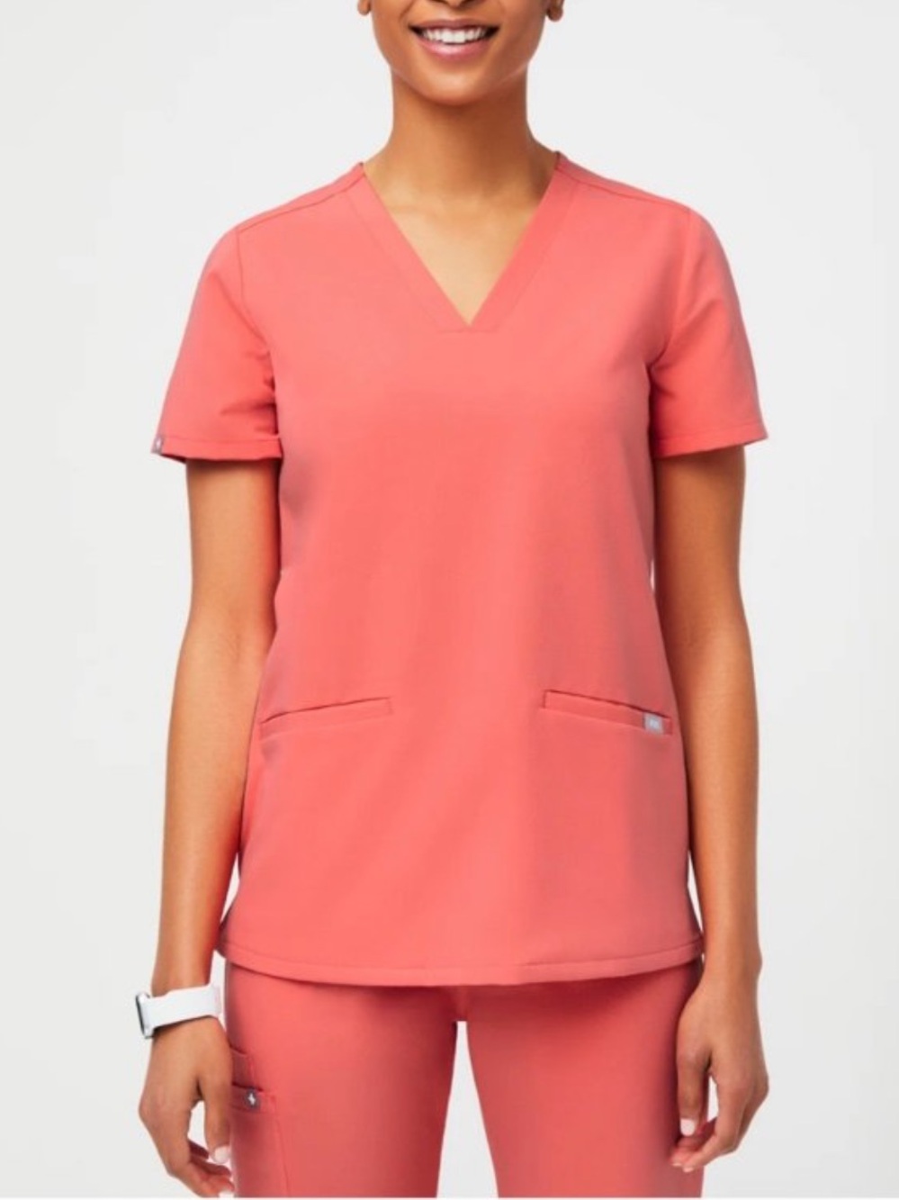 Figs Scrubs Casma Three Pocket Scrub Top in Limited Edition Hot Coral size XS